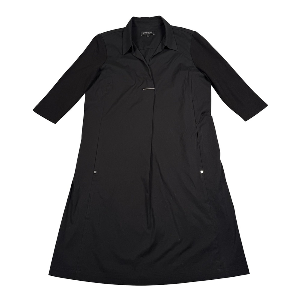 Lafayette 148 Shift Dress Womens 6 Black Collared Office Embellished Luxury
